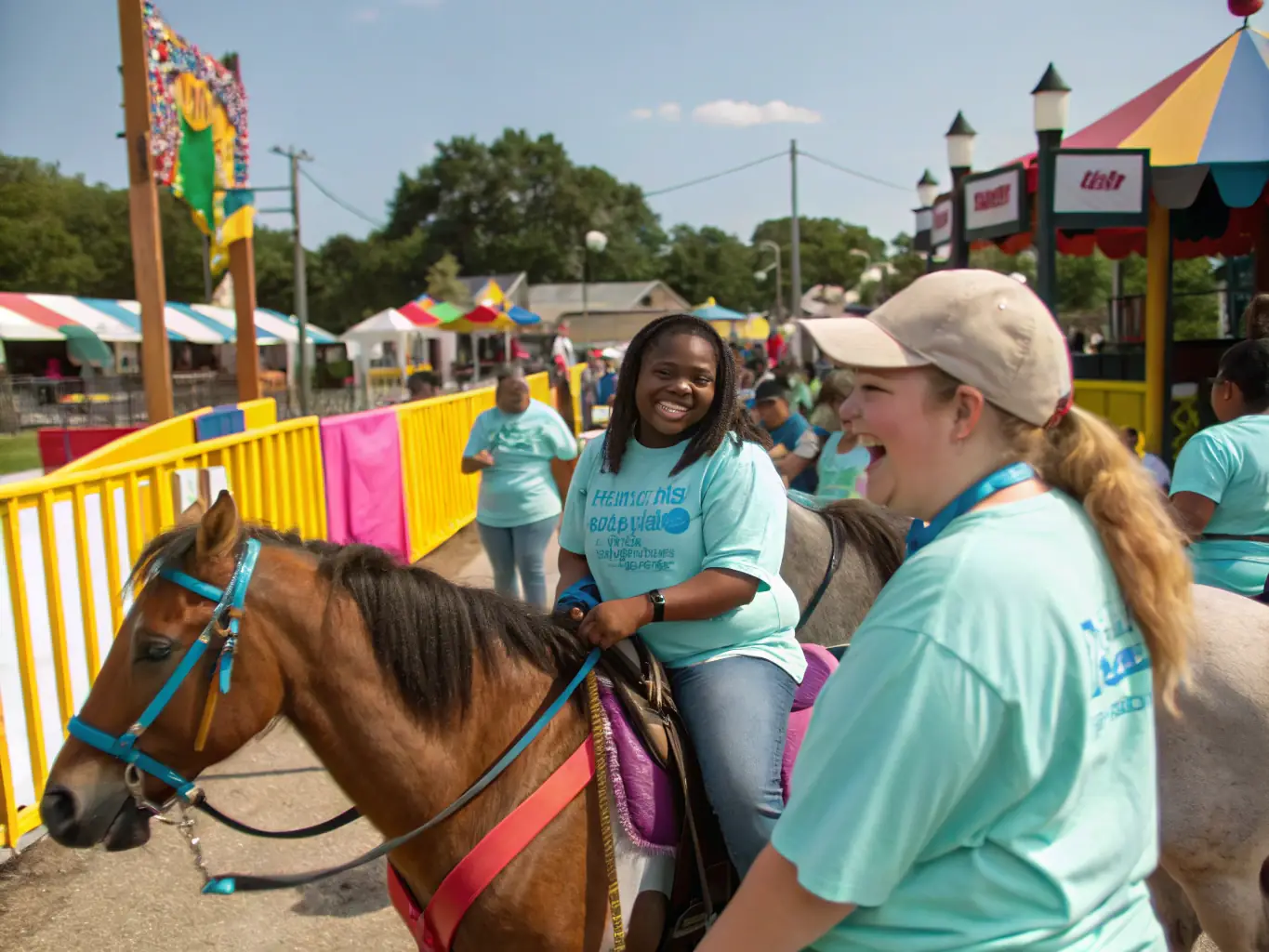 A group of volunteers assisting during an equestrian event, ensuring smooth operations and providing support to riders and attendees, highlighting the community spirit.