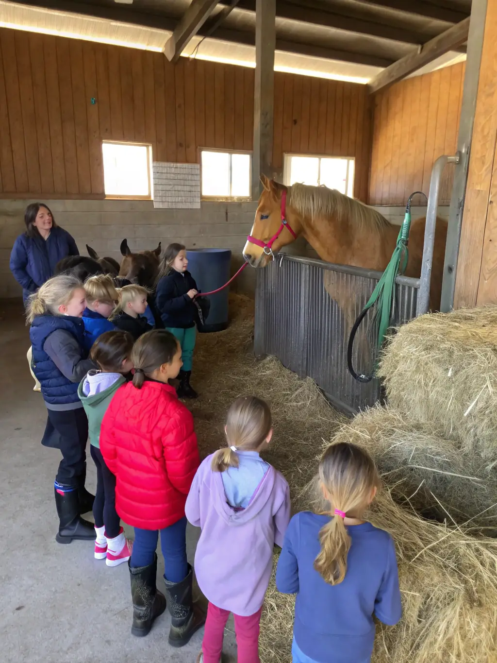 A picture of children learning to ride ponies in a safe and controlled environment, emphasizing the club's youth programs.