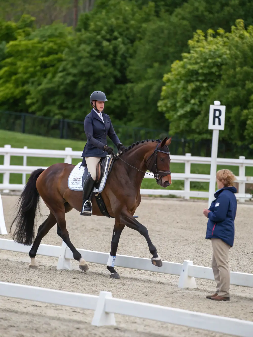 A photo of a horse and rider participating in a dressage clinic, demonstrating the club's commitment to skill development and training.